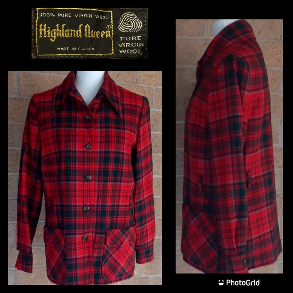 🫑Vintage HIGHLAND QUEEN wool red tartan jacket med Canada